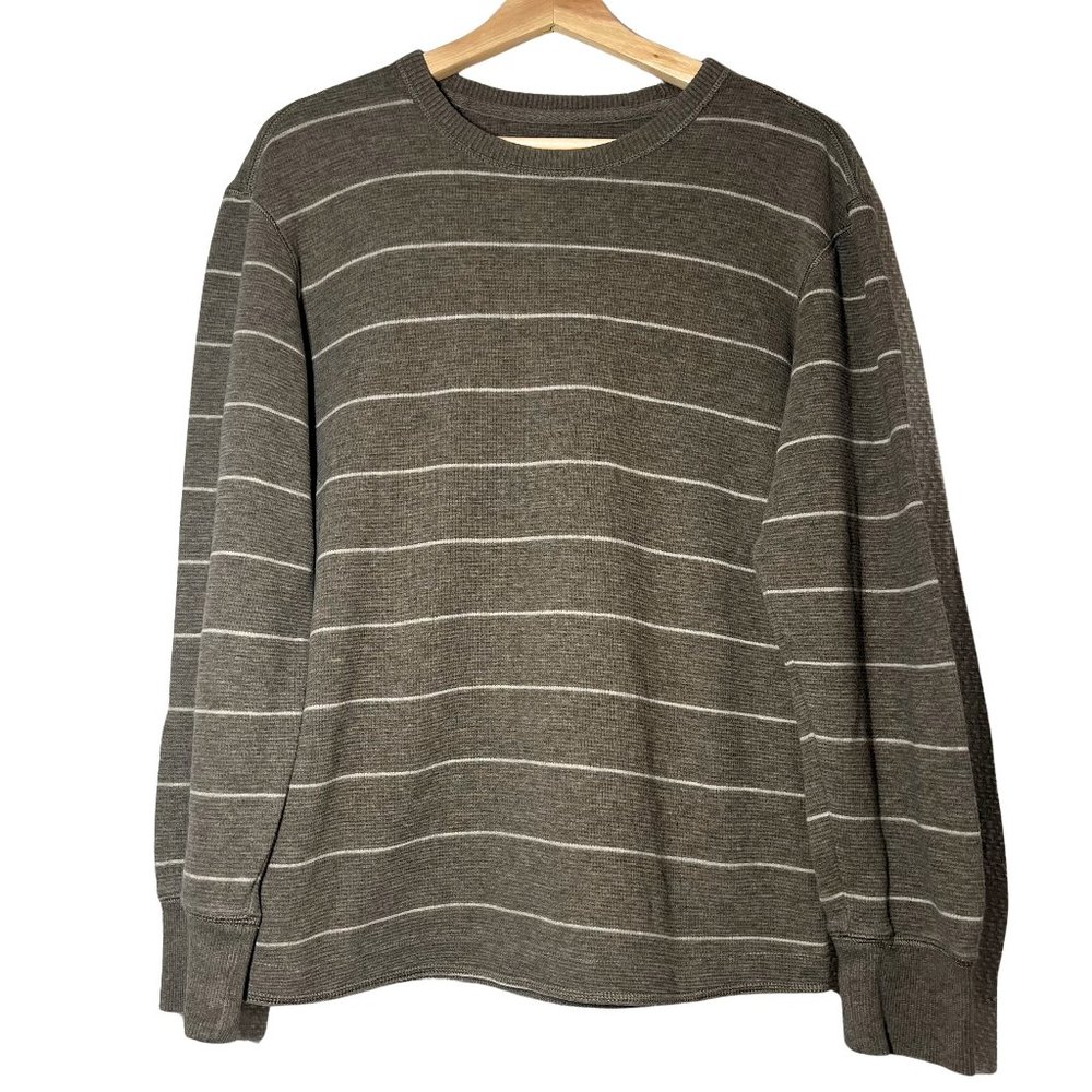 Mens Eddie Bauer Striped Gray White Thermal Shirt Size S